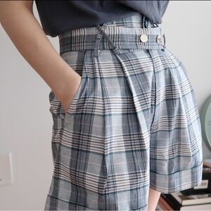 Jing Plaid Shorts Dusty Blue Size Small